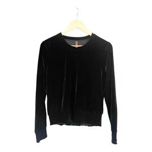 Commando Velvet Crewneck Sweatshirt Smocked Medium Black